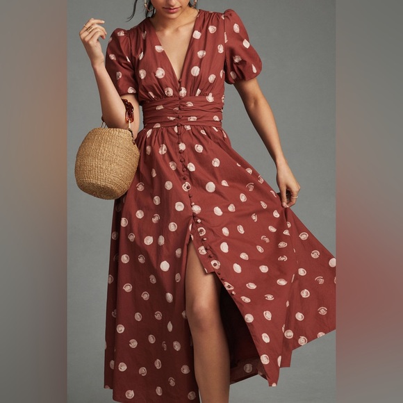 Anthropologie Dresses & Skirts - The Katerina Button-Front Dress in Brown Polkadot Pattern by Anthropology